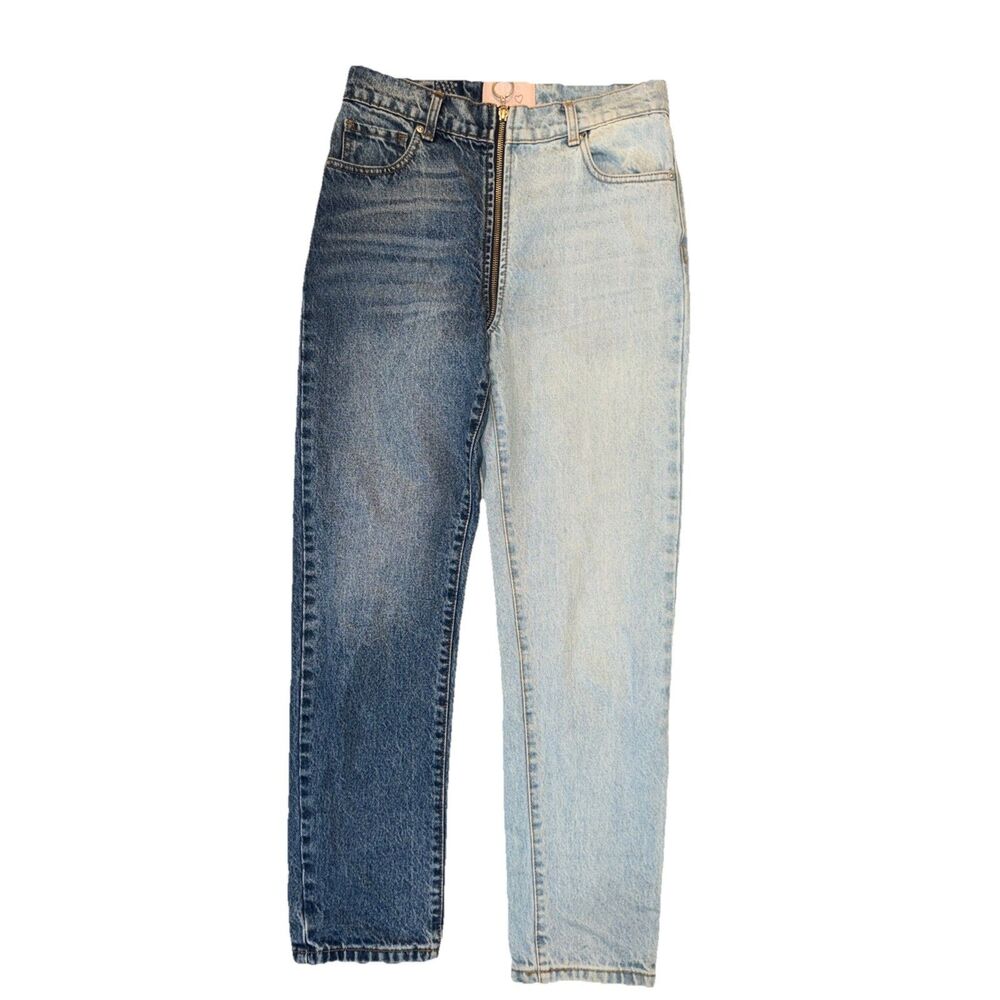 Revice Two Tone Zipper Jeans 27 Blue Straight Leg Denim Y2K